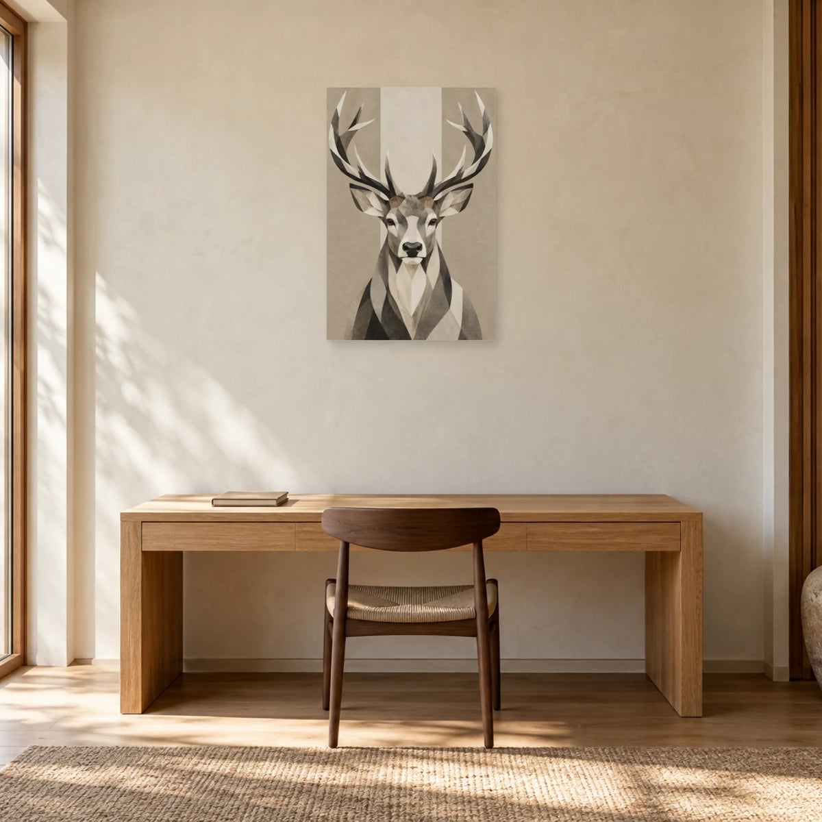 Affiche scandinave Cerf en facettes noir et blanc dans un bureau - Art Virtuoso