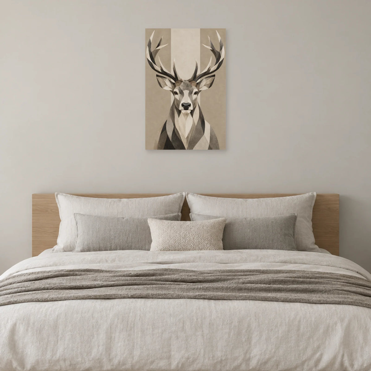 Affiche scandinave Cerf en facettes noir et blanc dans une chambre - Art Virtuoso