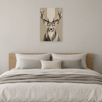 Affiche scandinave Cerf en facettes noir et blanc dans une chambre - Art Virtuoso