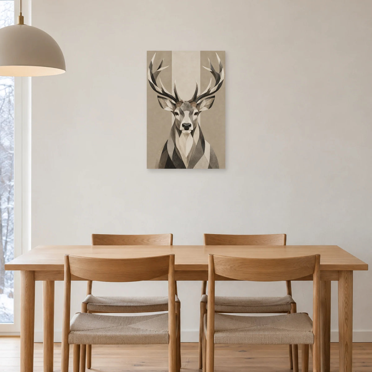 Affiche scandinave Cerf en facettes noir et blanc dans une salle à manger - Art Virtuoso