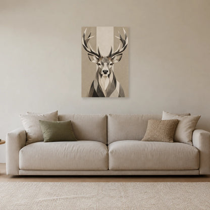 Affiche scandinave Cerf en facettes noir et blanc dans un salon - Art Virtuoso