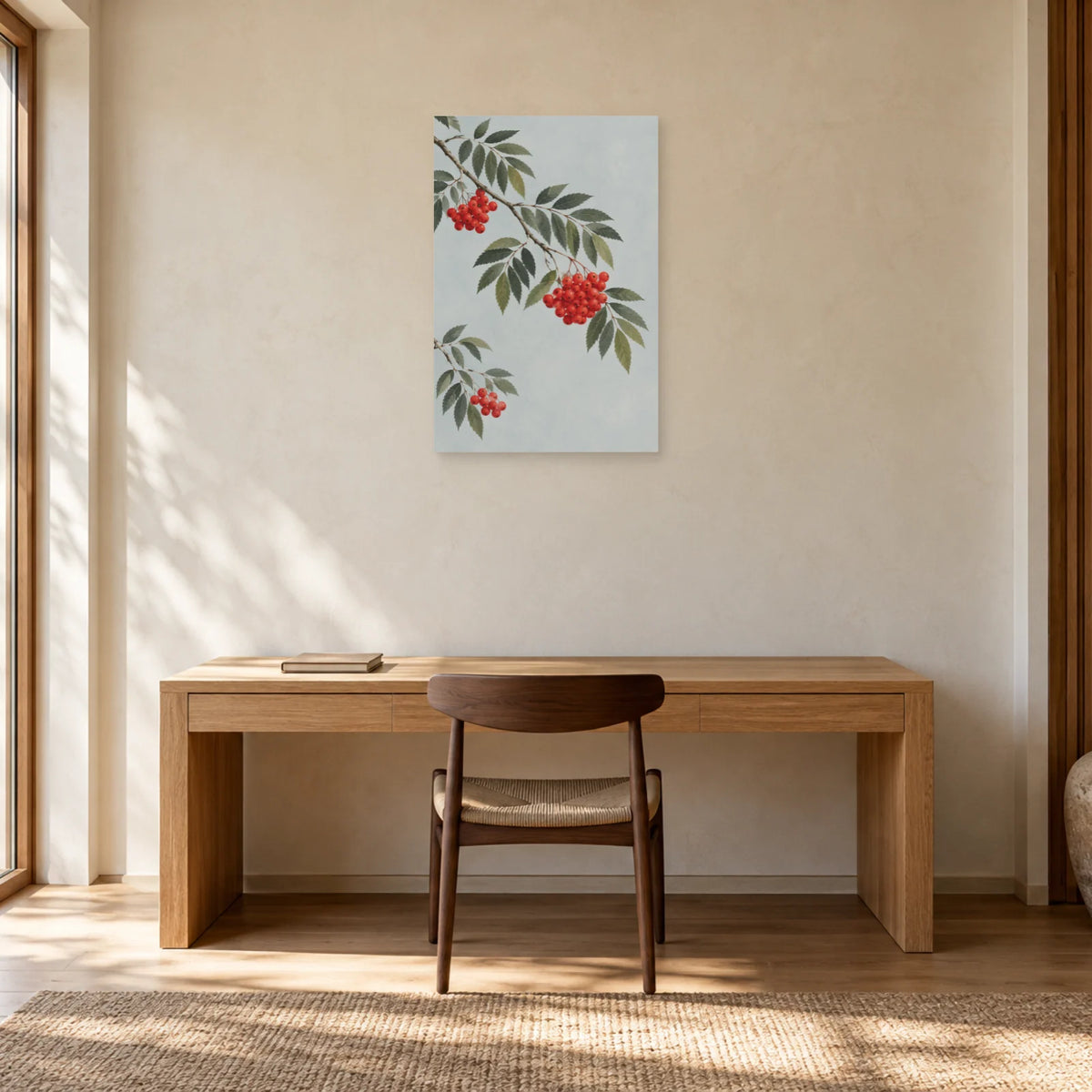 Affiche scandinave Sorbier aux baies rouges dans un bureau - Art Virtuoso