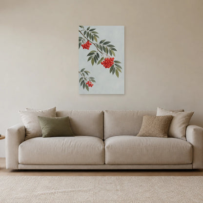 Affiche scandinave Sorbier aux baies rouges dans un salon - Art Virtuoso