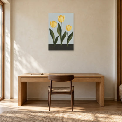 Affiche scandinave Tulipes jaune et charbon dans un bureau - Art Virtuoso