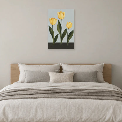 Affiche scandinave Tulipes jaune et charbon dans une chambre - Art Virtuoso