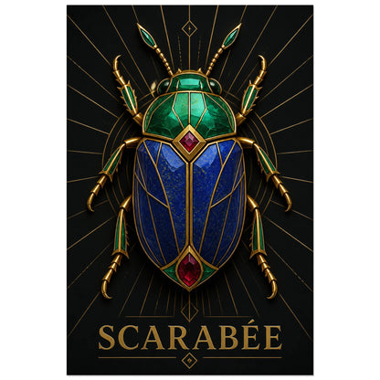 Affiche Scarabée bijou – Symétrie minérale, art déco contemporain / illustration joaillière verticale, format 30 × 45 cm