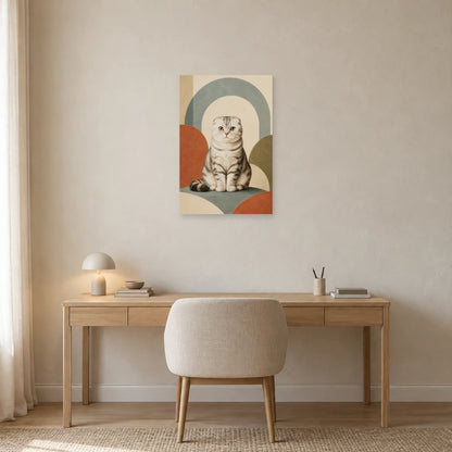 Affiche Scottish Fold – Géométrie douce dans un bureau - Art Virtuoso
