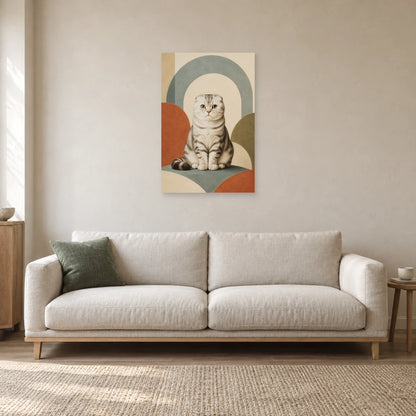 Affiche Scottish Fold – Géométrie douce dans un salon - Art Virtuoso