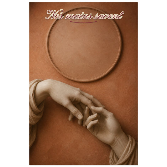 Affiche Nos mains savent - Sculpture romantique, étude sculpturale néoclassique mise en page comme une affiche contemporaine verticale, format 30 × 45 cm