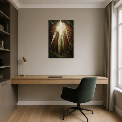 Affiche Séquoias – Géants du silence dans un bureau - Art Virtuoso