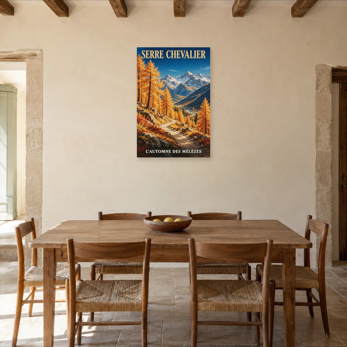 Affiche Serre Chevalier - Mélèzes d'automne dans une salle à manger - Art Virtuoso