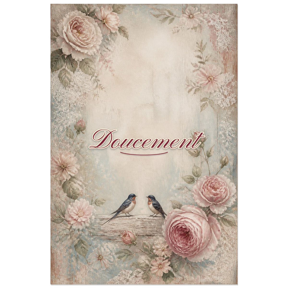 Affiche Doucement - Romance shabby, décoration shabby chic romantique aux effets de patine verticale, format 60 × 90 cm