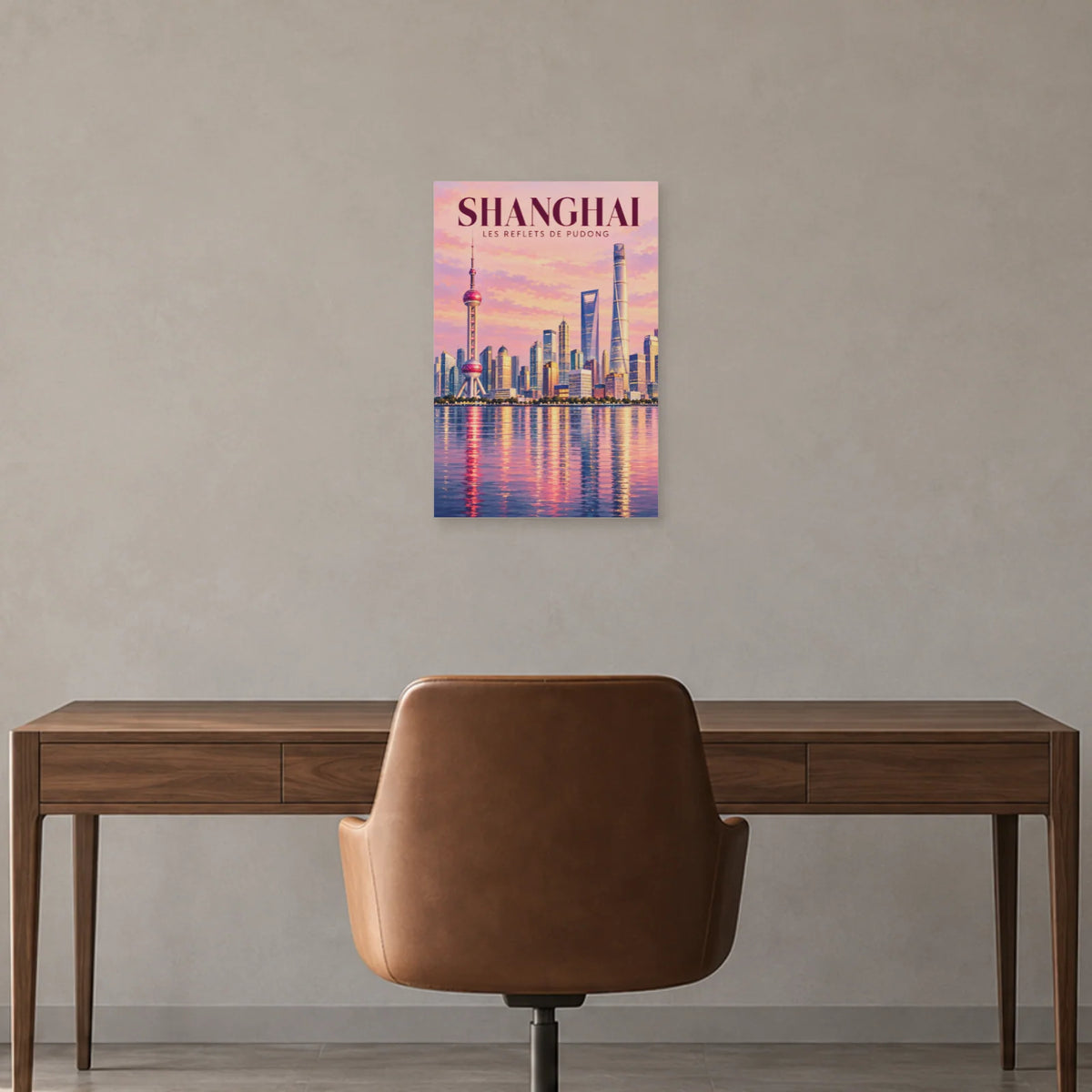 Affiche Shanghai Pudong et reflets dans un bureau - Art Virtuoso