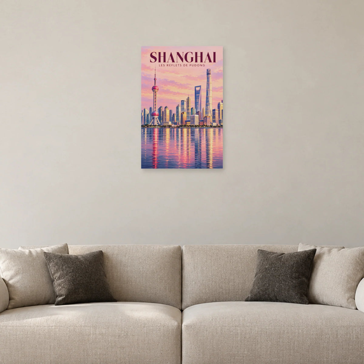 Affiche Shanghai Pudong et reflets dans un salon - Art Virtuoso
