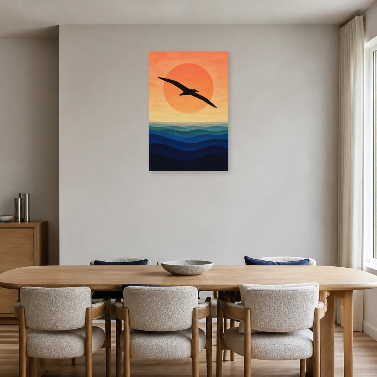Affiche Silhouette d’albatros sur l’océan dans une salle à manger - Art Virtuoso