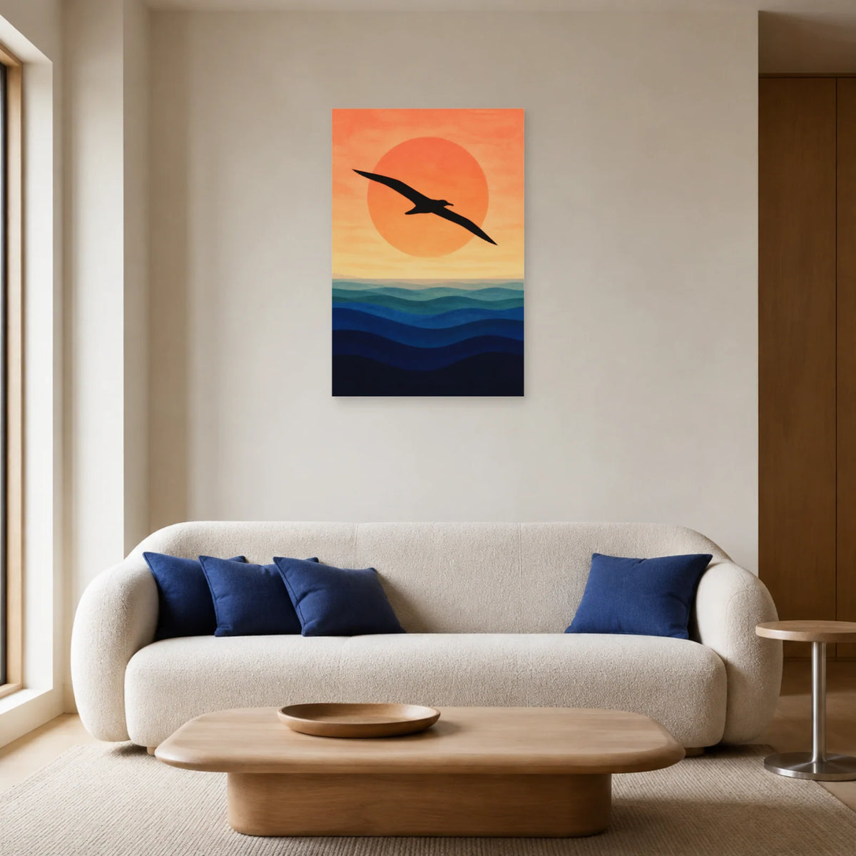 Affiche Silhouette d’albatros sur l’océan dans un salon - Art Virtuoso