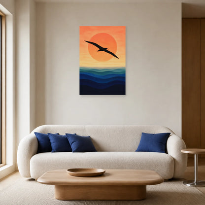 Affiche Silhouette d’albatros sur l’océan dans un salon - Art Virtuoso