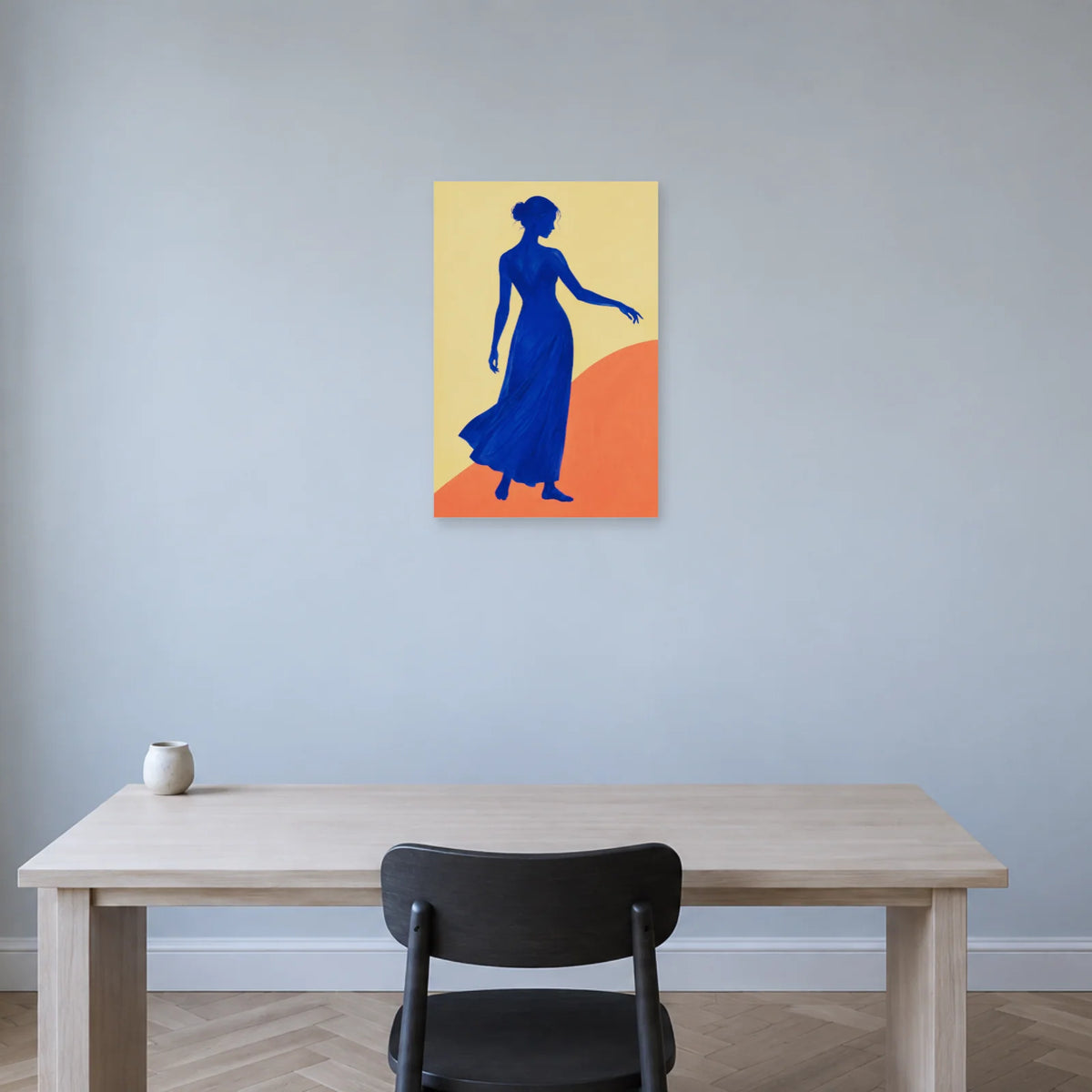 Affiche Silhouette bleue, l’élan libre dans un bureau - Art Virtuoso