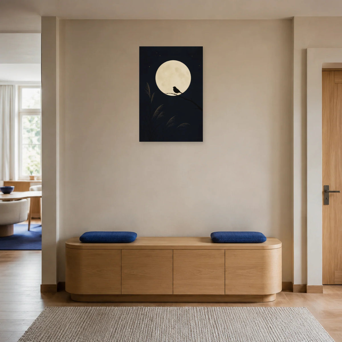 Affiche Silhouette d’oiseau sur une branche lunaire dans une entrée ou un couloir - Art Virtuoso