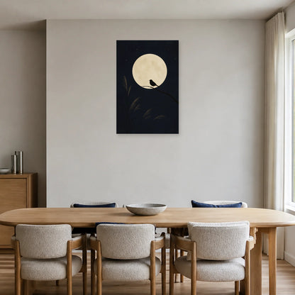 Affiche Silhouette d’oiseau sur une branche lunaire dans une salle à manger - Art Virtuoso