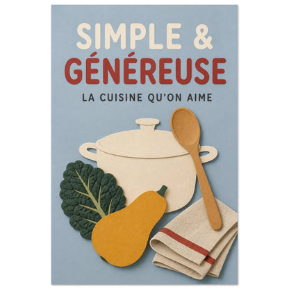 Affiche Simple & Généreuse – La Cuisine Qu’On Aime, illustration éditoriale verticale, format 60 × 90 cm