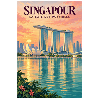 Affiche Singapour – La baie des possibles, illustration architecturale / affiche de voyage / rendu peint verticale, format 60 × 90 cm