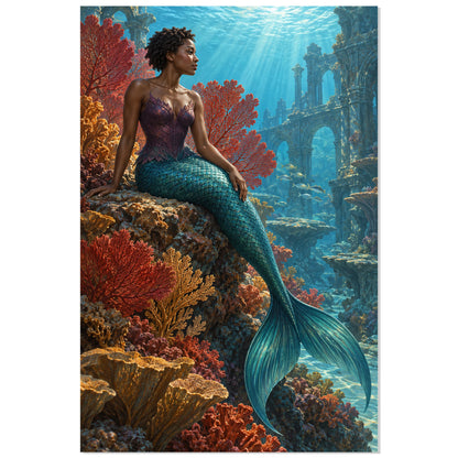 Sirène au jardin de corail, affiche 30 × 45 cm