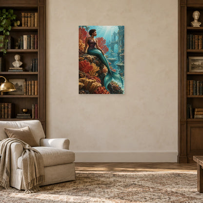 Affiche sirène au jardin de corail dans un salon - Art Virtuoso