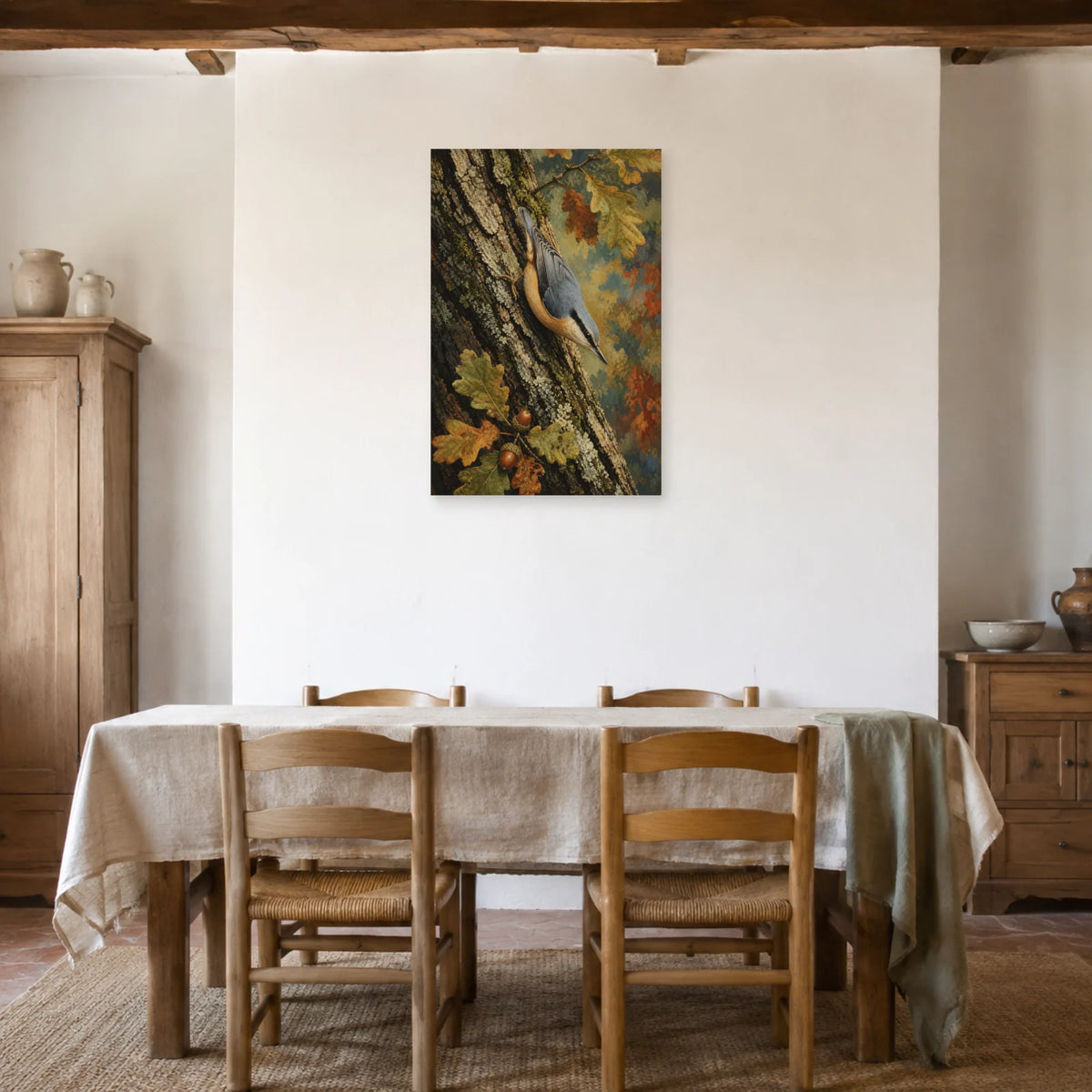 Affiche Sittelle torchepot sur un vieux chêne dans une salle à manger - Art Virtuoso
