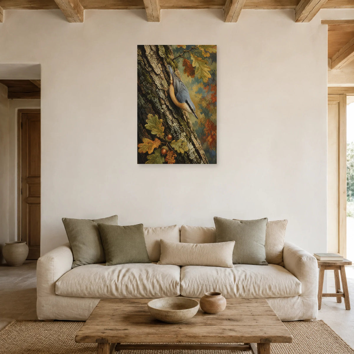 Affiche Sittelle torchepot sur un vieux chêne dans un salon - Art Virtuoso