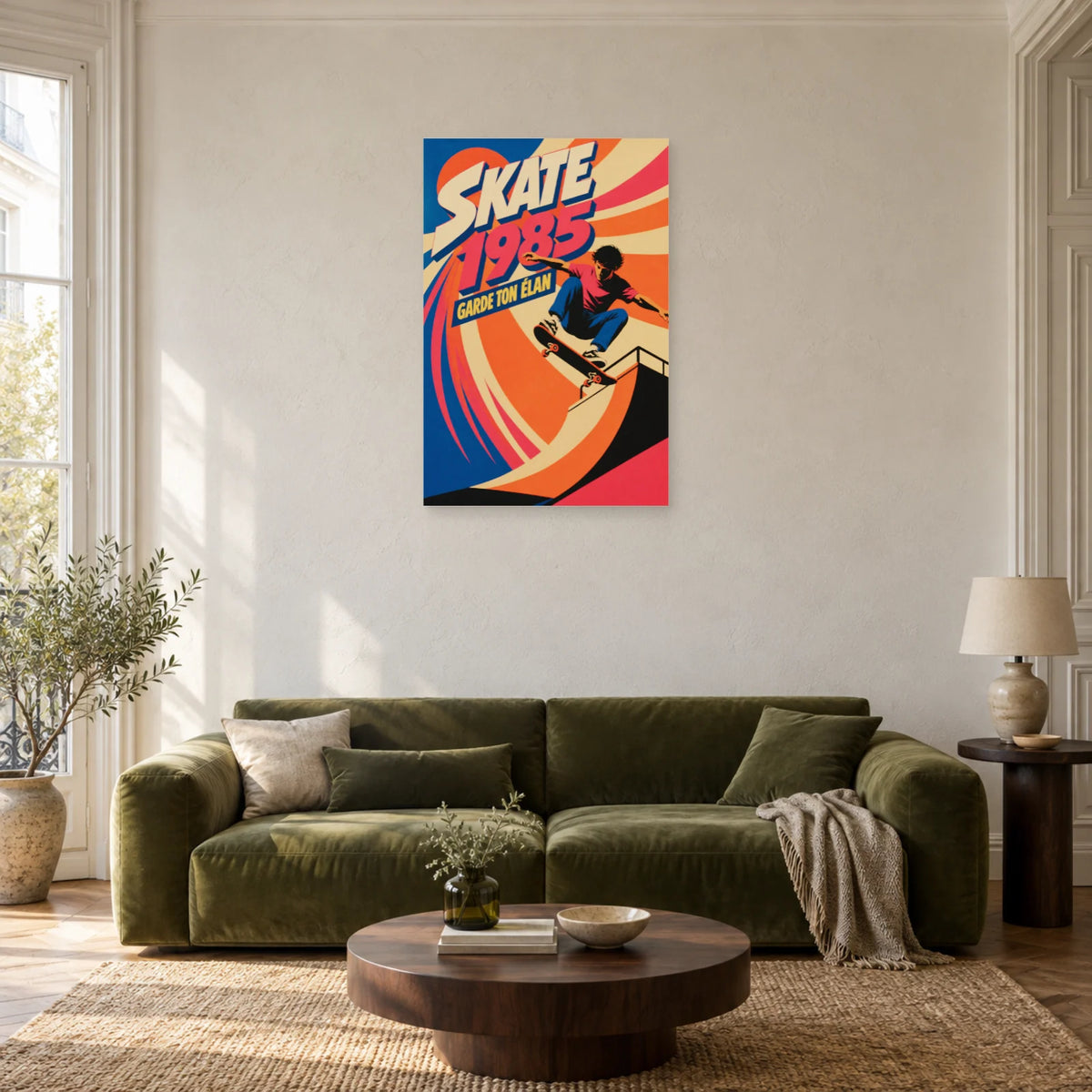 Affiche Skate 1985 – Garde ton Élan dans un salon - Art Virtuoso