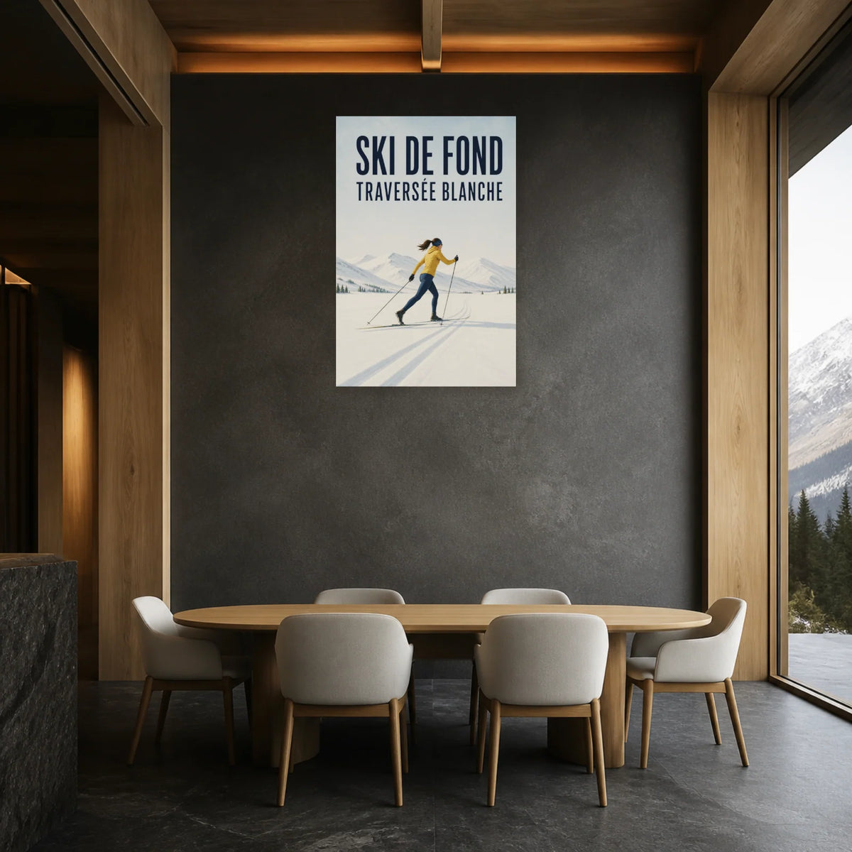 Affiche Ski de fond – Traversée blanche dans une salle à manger - Art Virtuoso