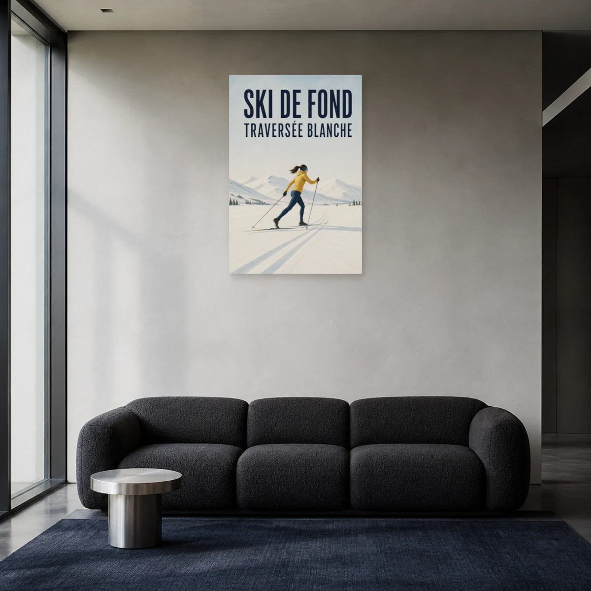 Affiche Ski de fond – Traversée blanche dans un salon - Art Virtuoso