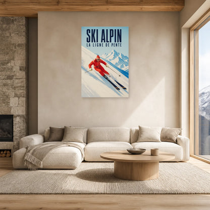 Affiche Ski alpin – La ligne de pente dans un salon - Art Virtuoso