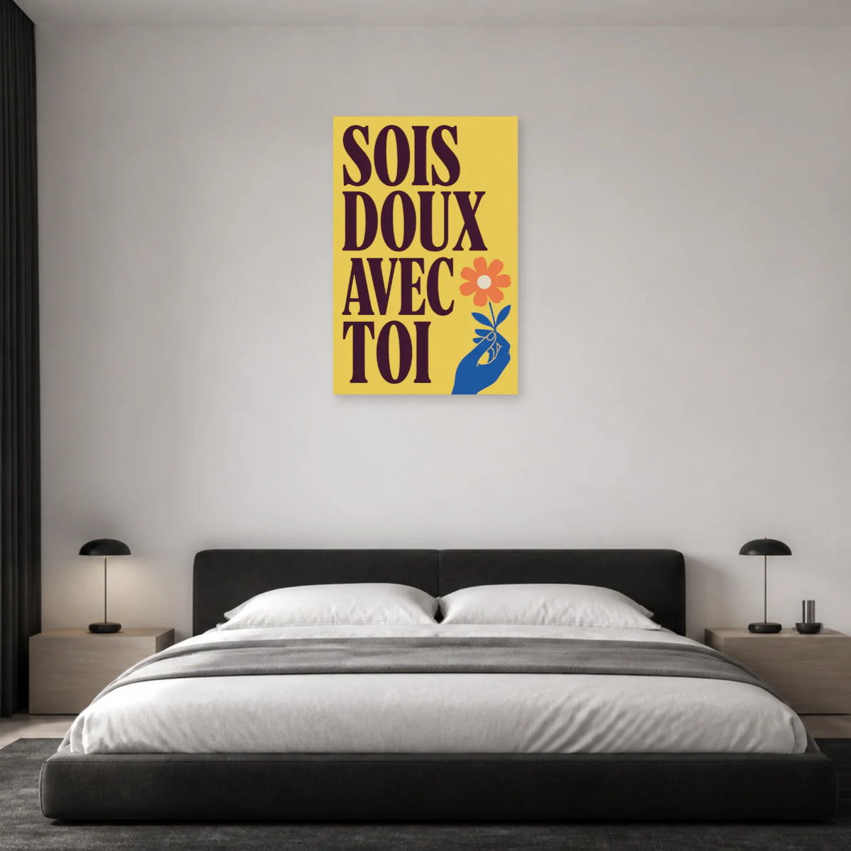 Affiche Sois doux avec toi – Fleur solaire dans une chambre - Art Virtuoso