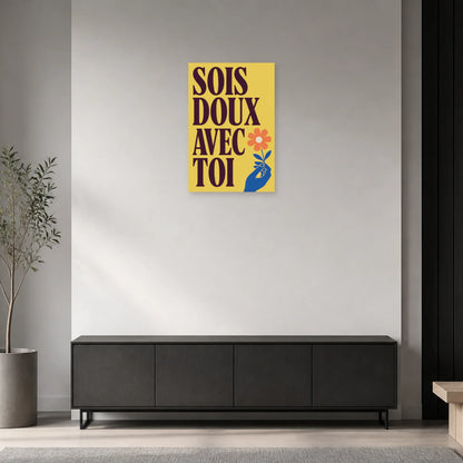 Affiche Sois doux avec toi – Fleur solaire dans une entrée ou un couloir - Art Virtuoso
