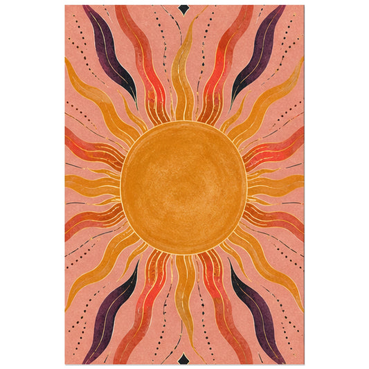 Disque solaire orange et rayons ondulés, affiche 30 × 45 cm