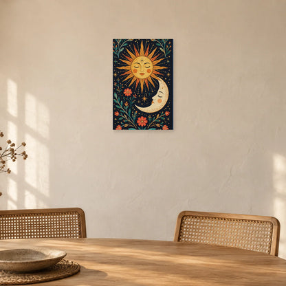 Affiche Soleil et lune bohèmes folk dans une salle à manger - Art Virtuoso