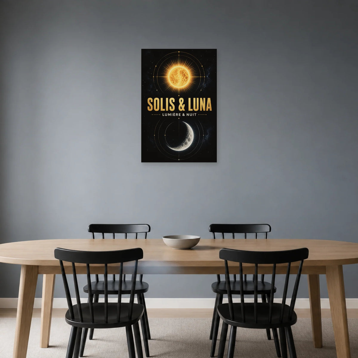 Affiche Solis & Luna – Lumière et Nuit dans une salle à manger - Art Virtuoso