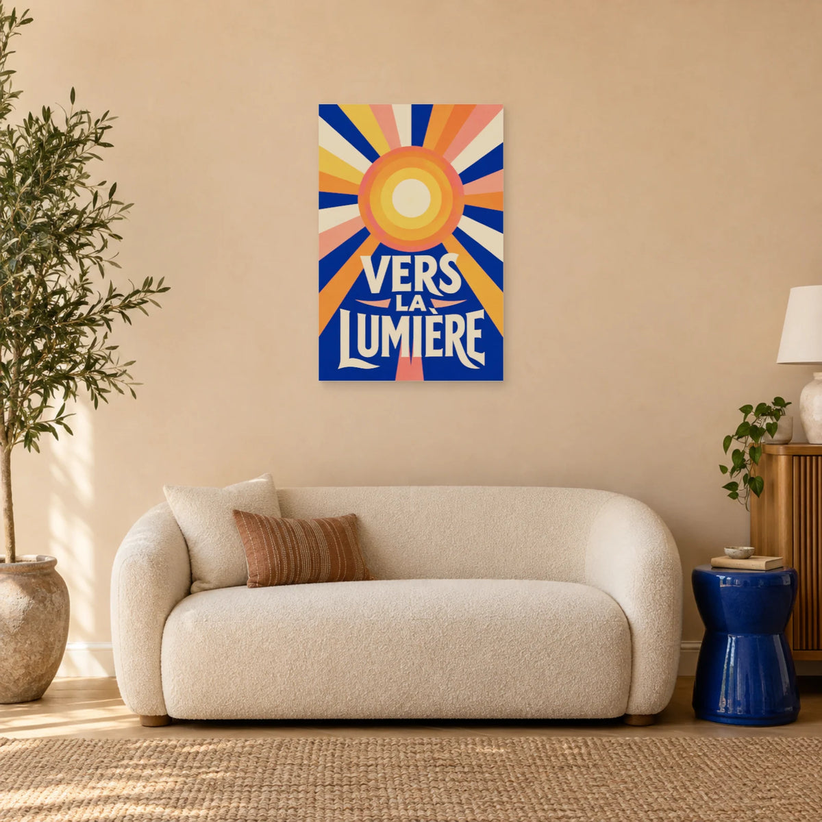 Affiche soleil – Vers la lumière dans un salon - Art Virtuoso
