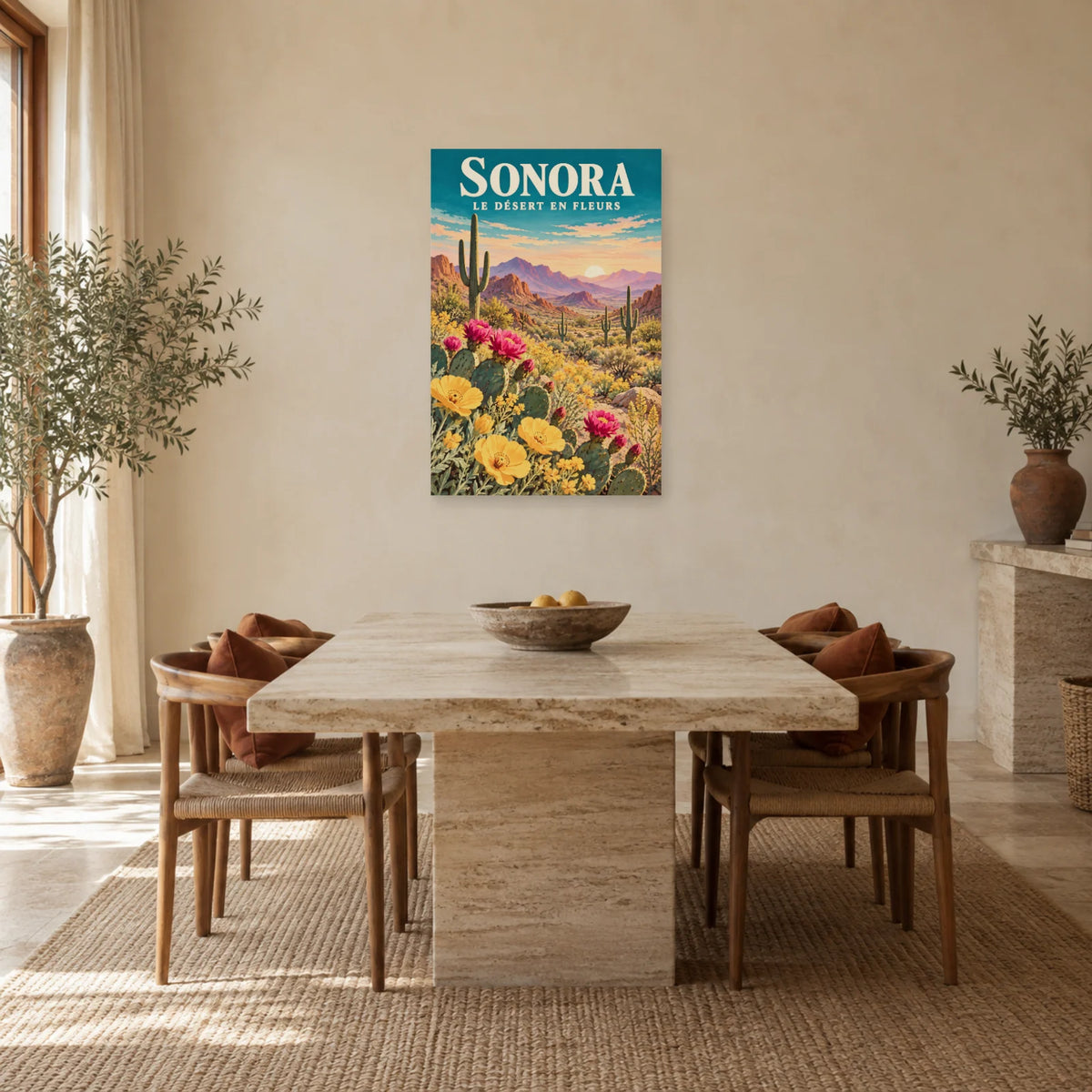Affiche Sonora – Printemps du désert fleuri dans une salle à manger - Art Virtuoso