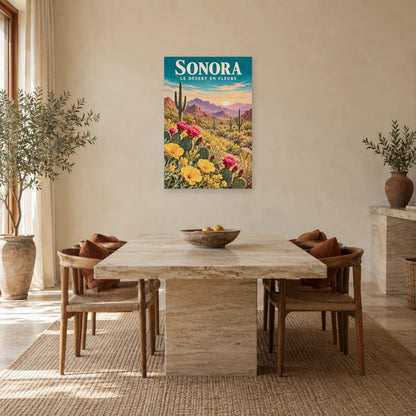 Affiche Sonora – Printemps du désert fleuri dans une salle à manger - Art Virtuoso