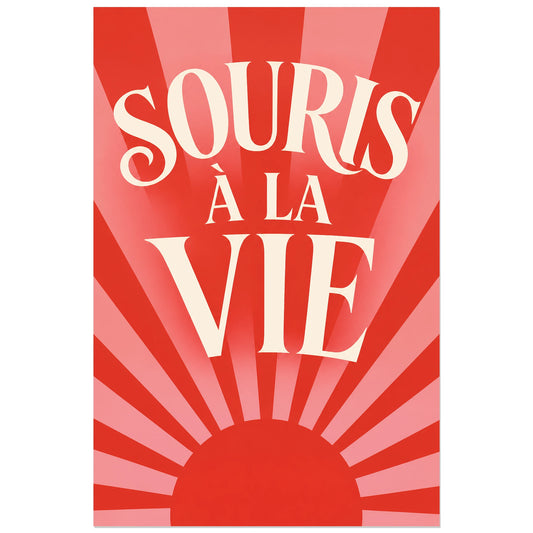 Affiche Souris à la vie – Soleil optimiste, affiche typographique rétro solaire verticale, format 30 × 45 cm