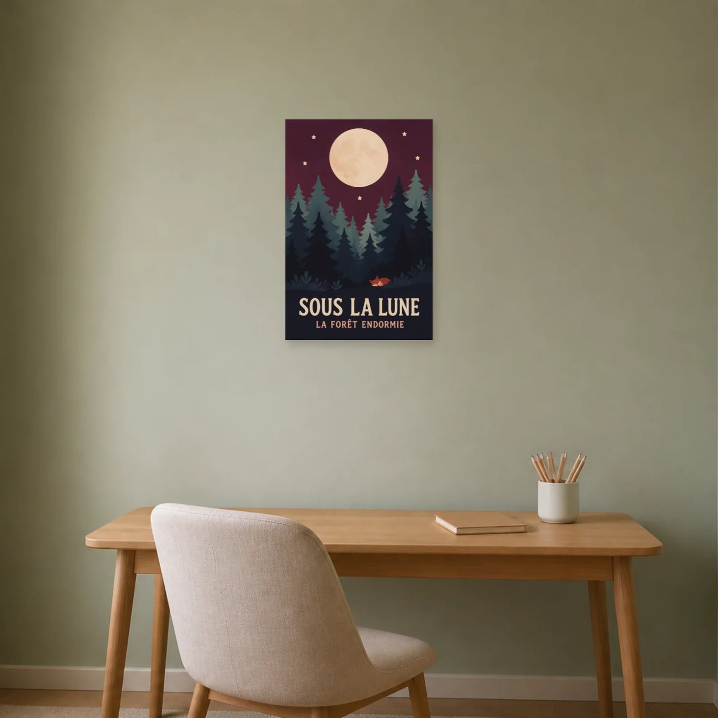 Affiche Sous la Lune – La Forêt Endormie dans un bureau - Art Virtuoso