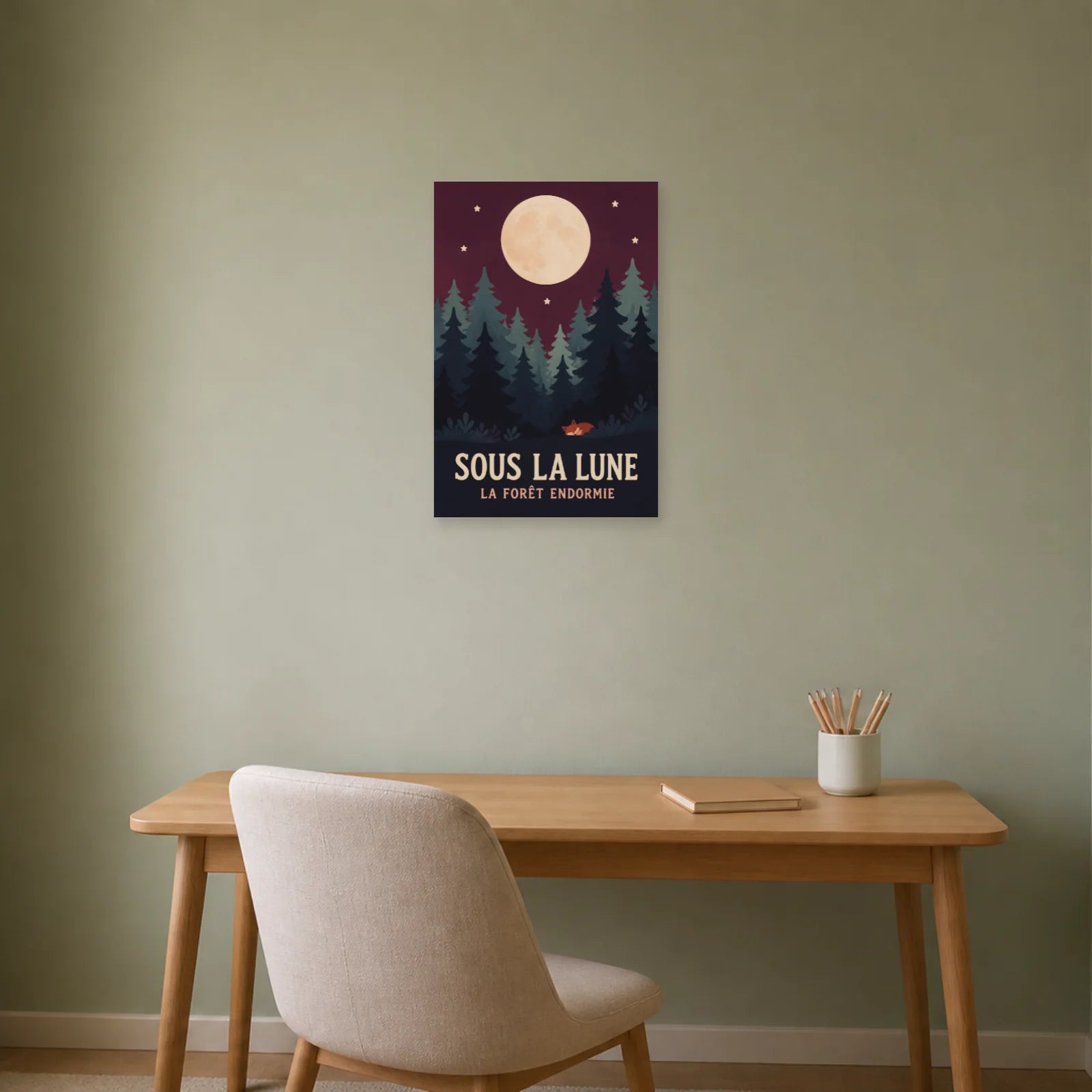 Affiche Sous la Lune – La Forêt Endormie dans un bureau - Art Virtuoso