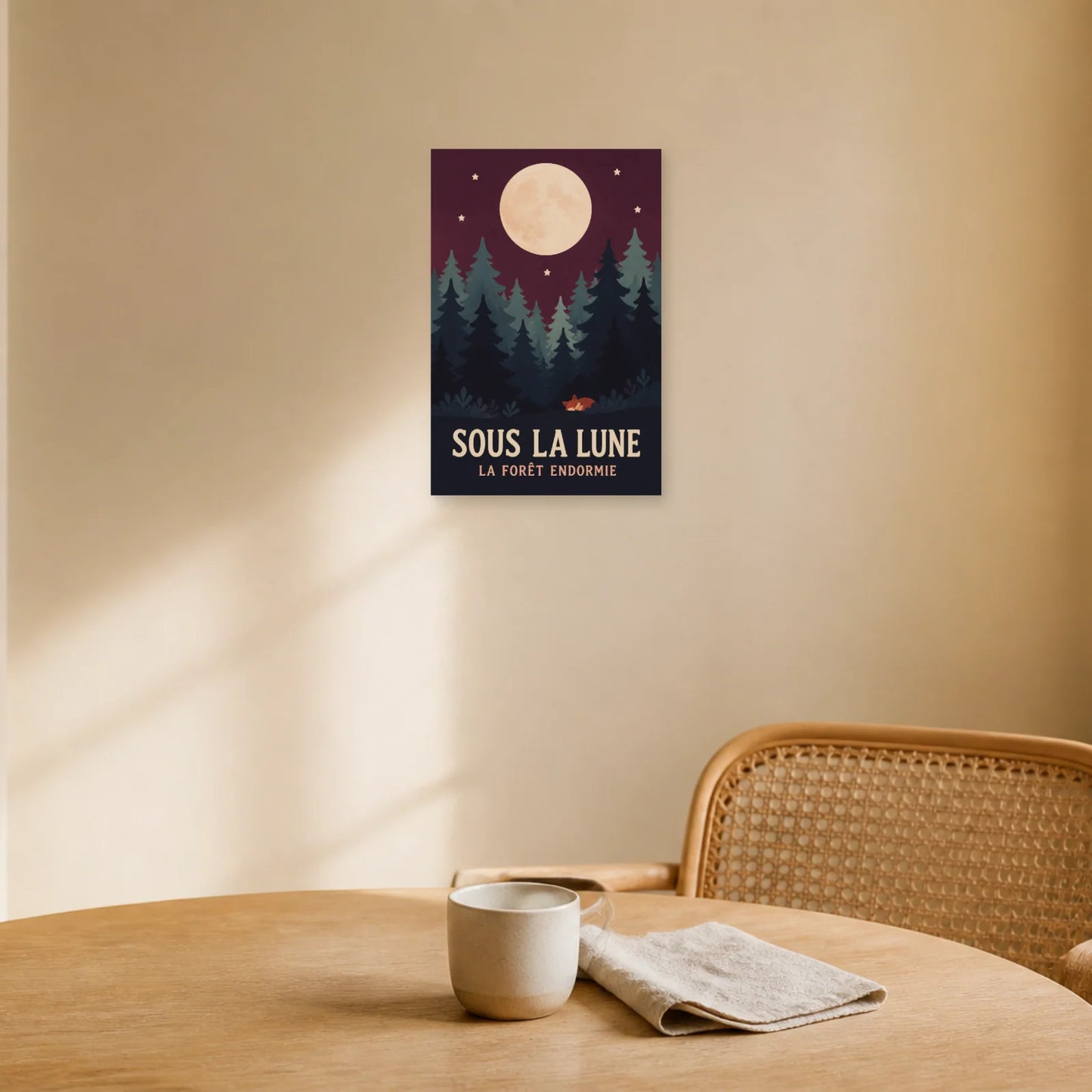 Affiche Sous la Lune – La Forêt Endormie dans une salle à manger - Art Virtuoso