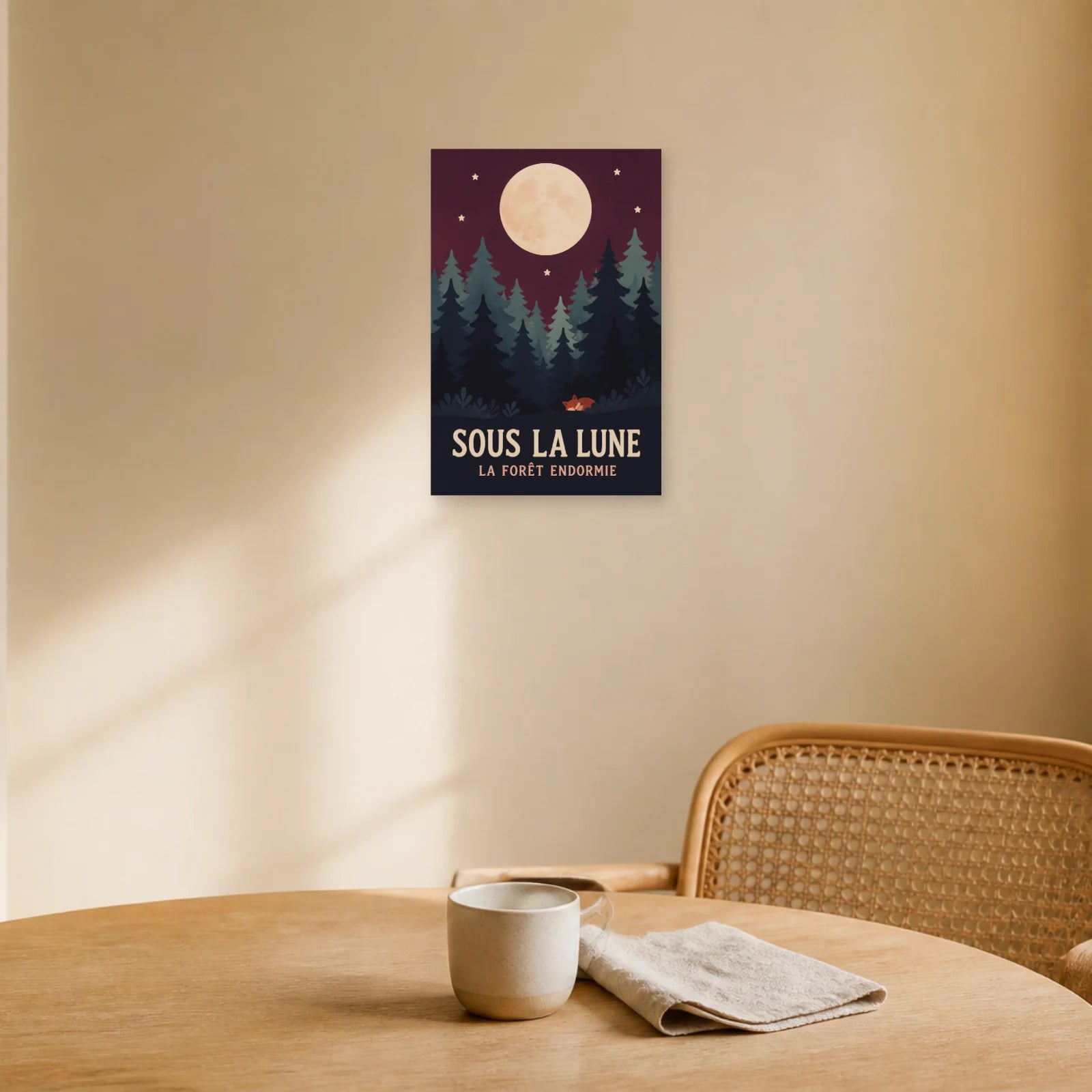Affiche Sous la Lune – La Forêt Endormie dans une salle à manger - Art Virtuoso