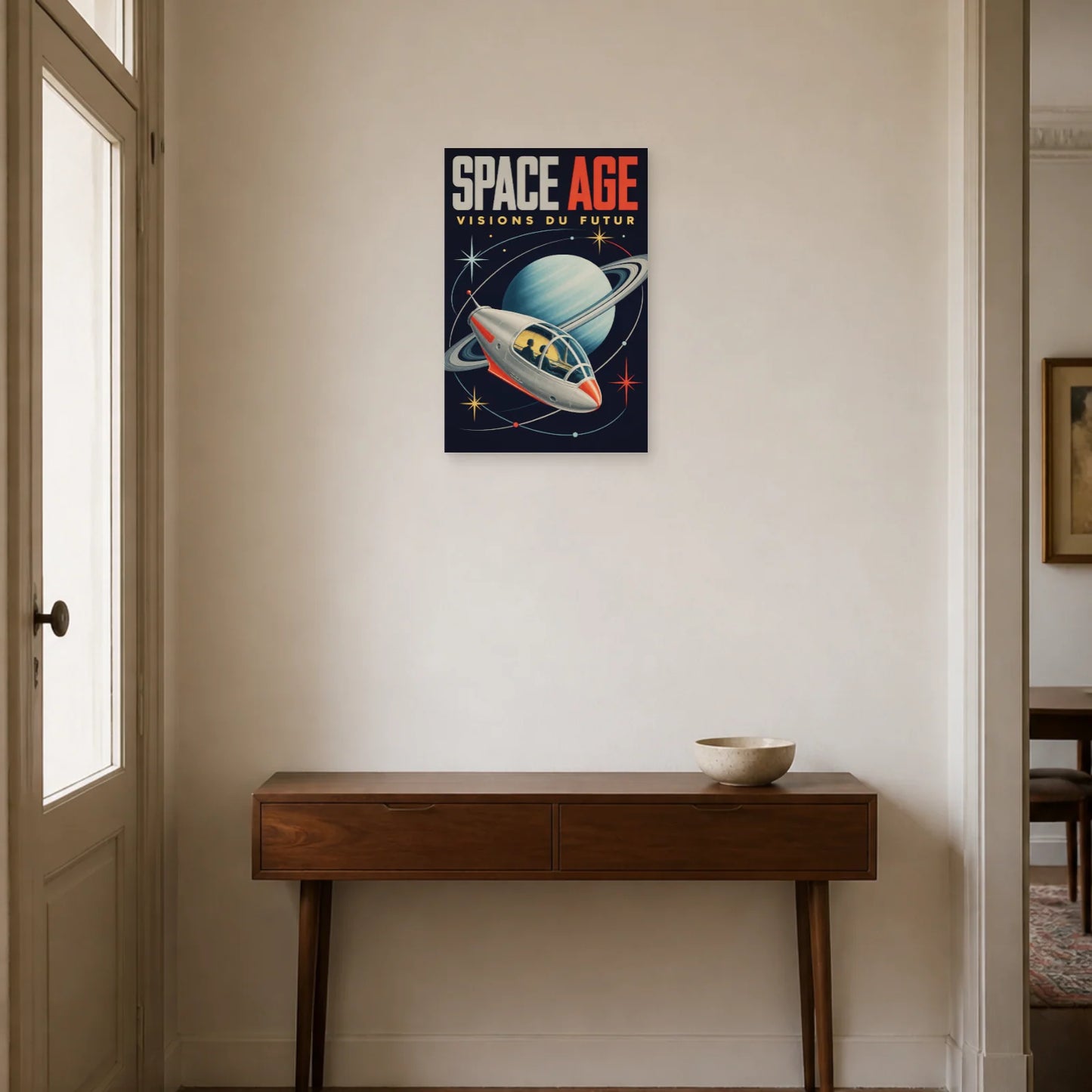 Affiche Space Age – Visions du Futur dans une entrée ou un couloir - Art Virtuoso