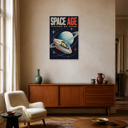 Affiche Space Age – Visions du Futur dans un salon - Art Virtuoso