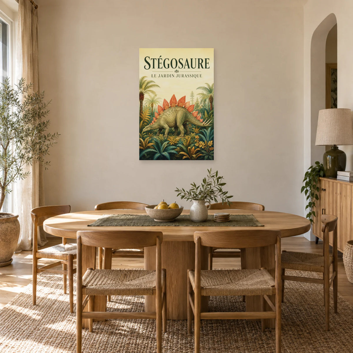 Affiche Stégosaure - Le jardin jurassique dans une salle à manger - Art Virtuoso